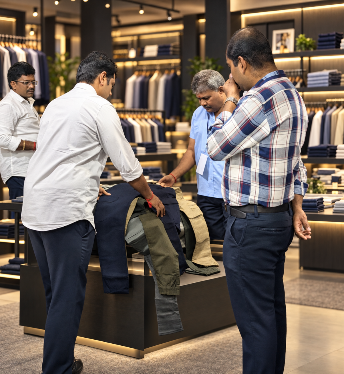 Retailers reviewing trouser collections