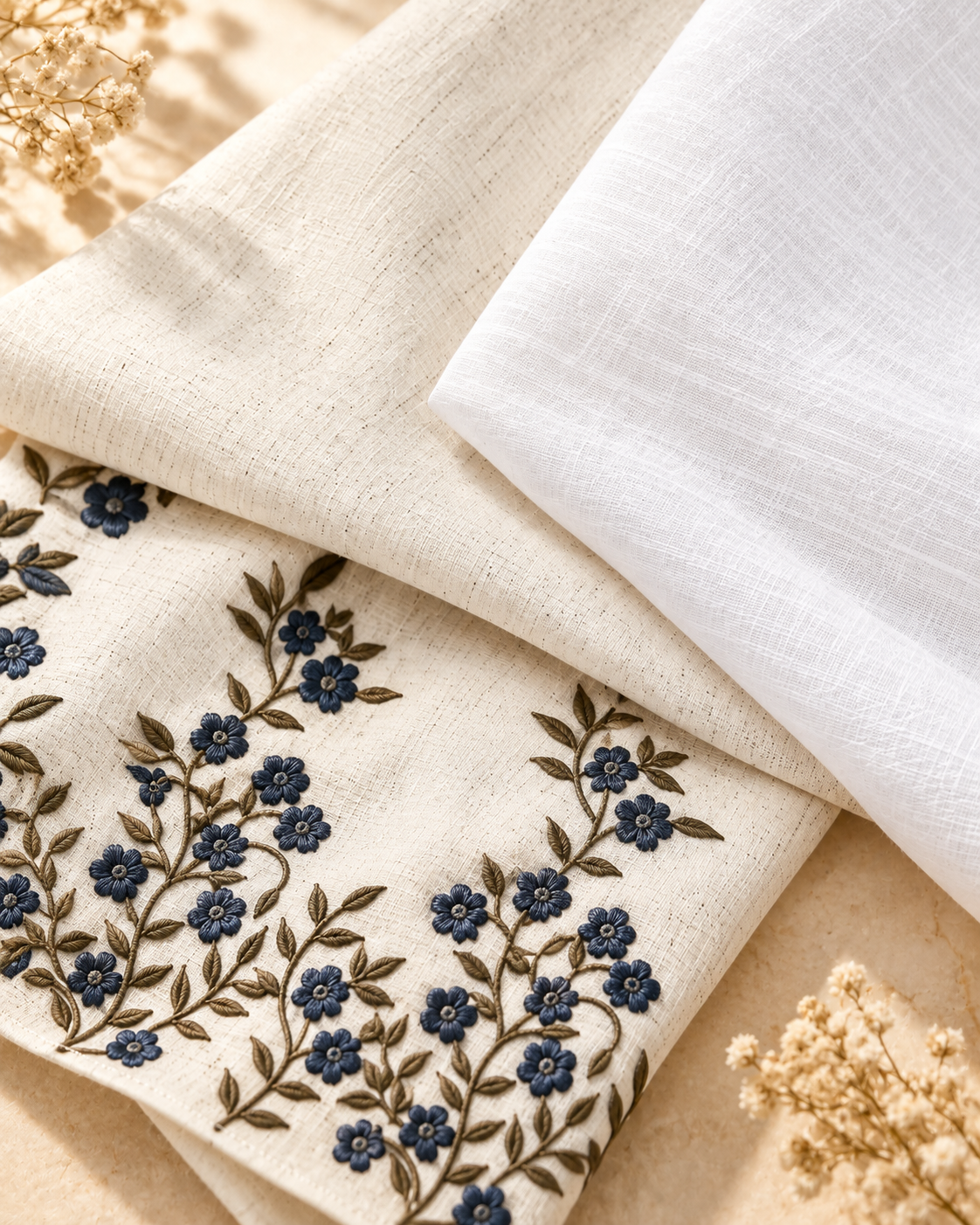 Ivory floral shirt fabric and colour range
