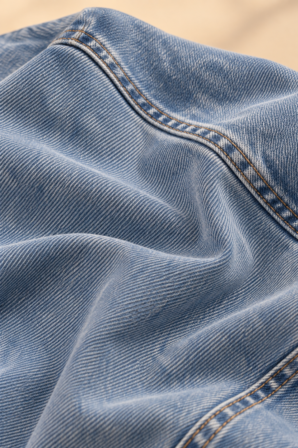 Light-wash baggy denim fabric detail