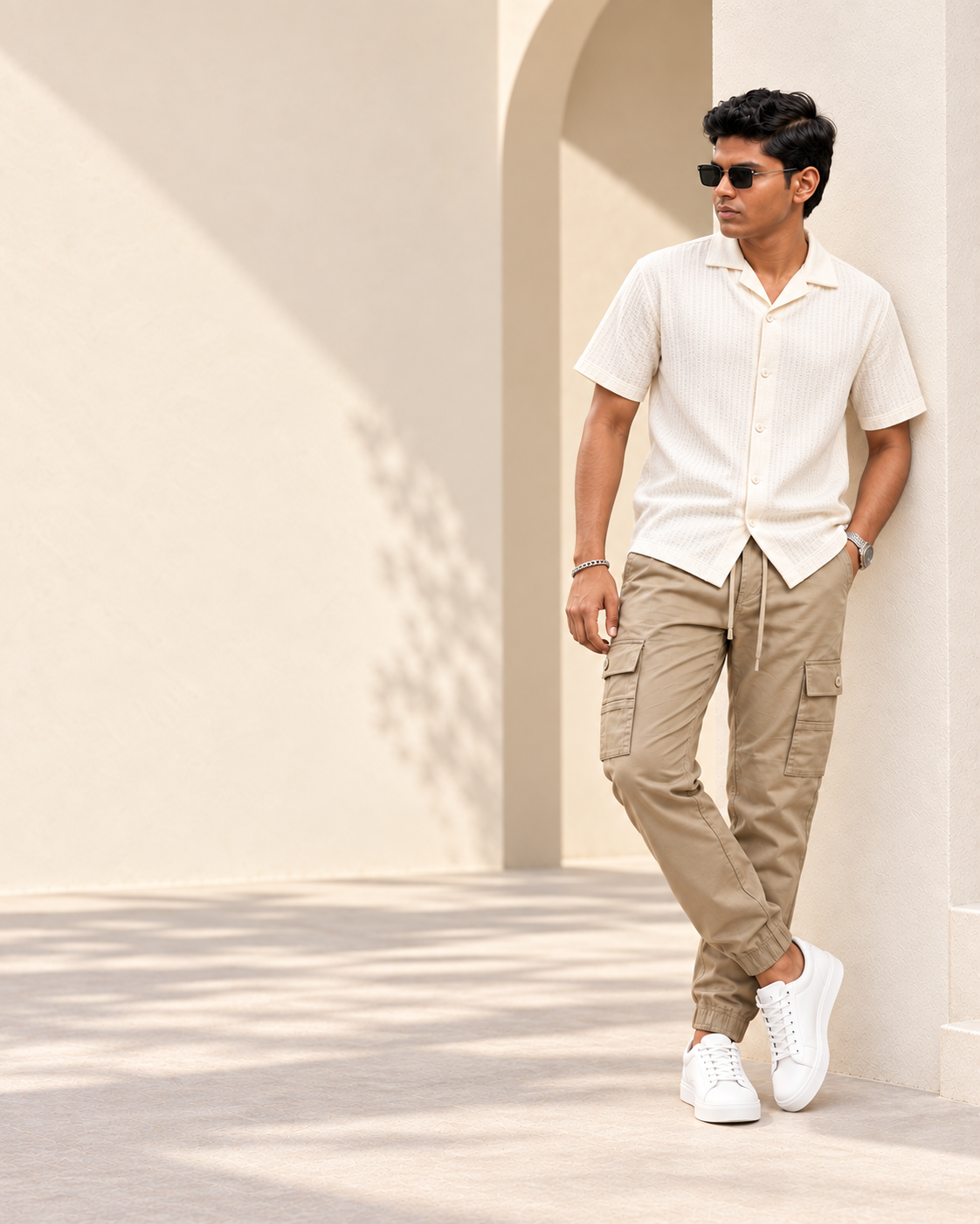 Model wearing a Jacky and Jamey pocket cargo pant from Vishal Clothing