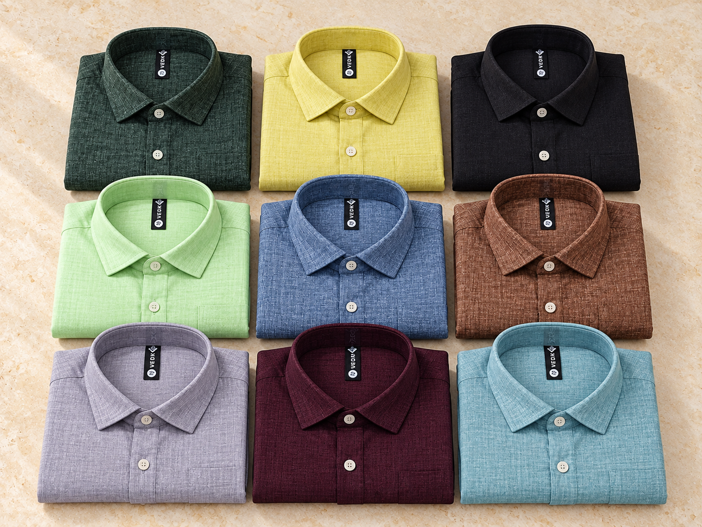 VEDKO branded solid shirt fabric and colour range